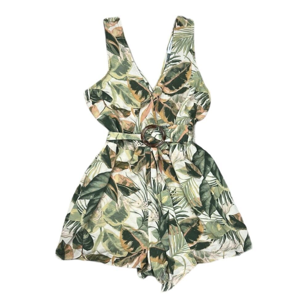 American Eagle Green Leaf Print Boho Belted Romper XS